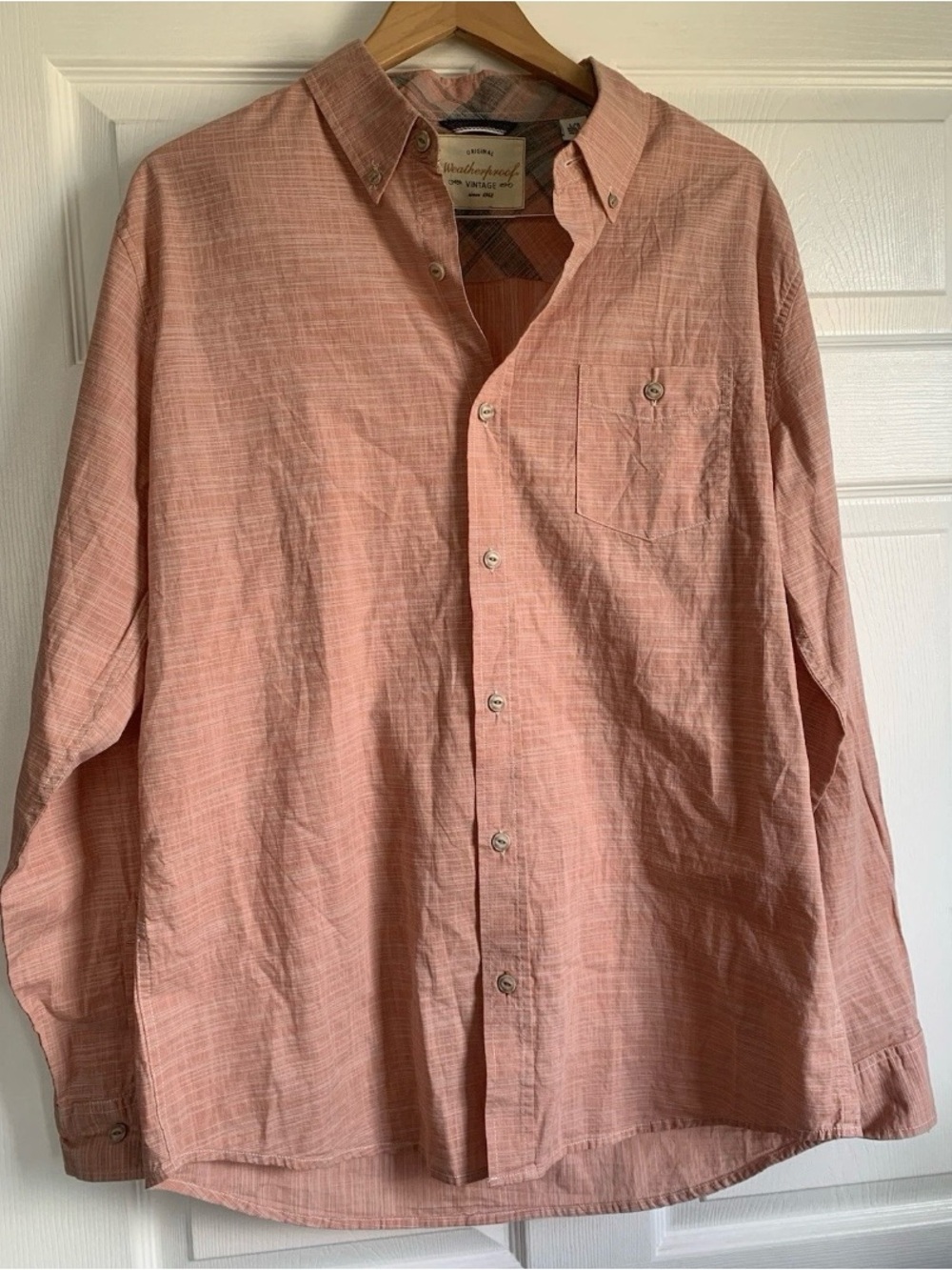 Weatherproof Vintage Men's L/G Long Sleeve Button Down Shirt - Peach/Coral
